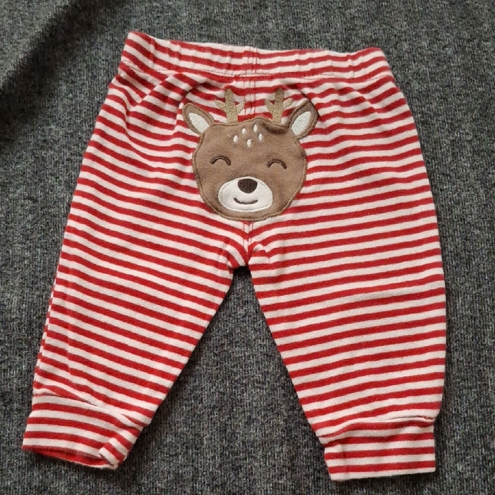 Striped Baby Pants with Reindeer Patch